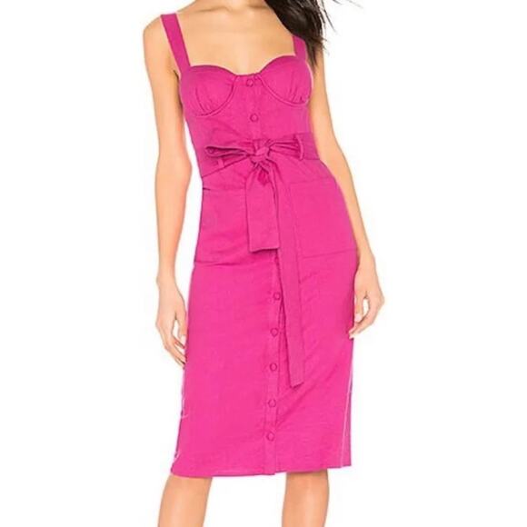 LOVERS + FRIENDS FUCHSIA MIDI WOMEN DRESS SIZE LARGE BRAND NEW LINEN - Picture 1 of 10